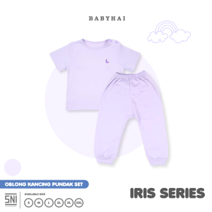 BABY HAI Iris Set - Setelan Kancing Pundak Polos Baju Pendek Celana Panjang - Seri Purple