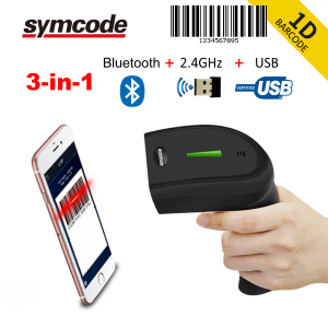 Symcode MJ1400 Bluetooth/ 2.4G Wireless/ USB Wired 1D 2D QR Code Barcode Scanner