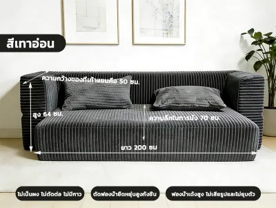 โซฟาผ้า โซฟาเตียงนอน สามารถปรับนอนได้ 6 ฟุต นั่งหรือนอนสบาย แถมหมอน 2 ใบ Sofa bed
