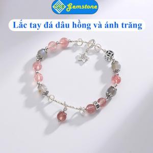Lắc Tay Đá Dâu Hồng Và Đá Ánh Trăng Mix Charm Đẹp Thu Hút Tình Yêu Tài Lộc