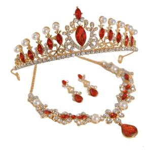 Elegant Crown Necklace Earring Set with Simulated Pearls Rhinestones Party Accessories Suitable for Weddings Galas
