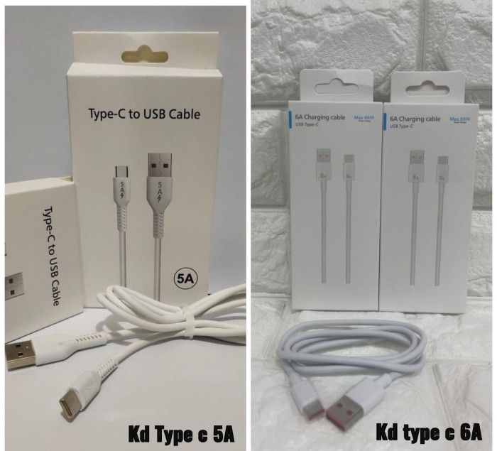 Kabel Data Type-C 5A 6A Support Fast Charging Tipe C to USB Cable 80cm ...