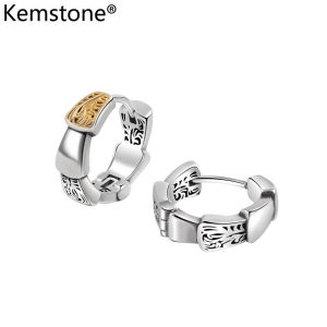 ต่างหูเกล็ดมังกรลายสัญลักษณ์ลายหญ้า Kemstone เครื่องประดับต่างหูห่วงชุบทองเงินสำหรับผู้หญิง