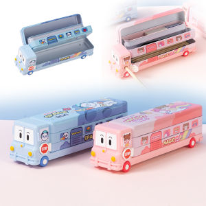 LVYIMAO กล่องดินสอ3ชั้น ใส่เครื่องเขียน เก็บอุปกรณ์การเรียน กล่องทรงรถบัสน่ารัก สำหรับเด็ก พร้อมกบเหลาดินสอ