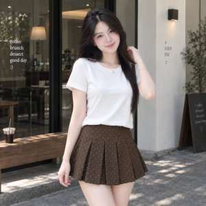 Chân Váy Xếp Ly Chấm Bi Cạp Cao Chân Váy Ngắn KaKi Hàn Có Lót Trong Thời Trang Nữ MioSun
