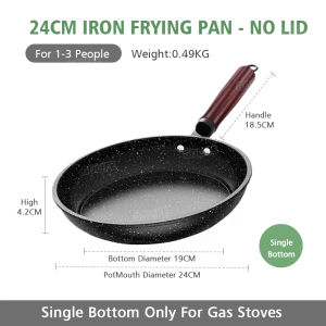 GOLIFE Frying Pan Cast Iron Skillets Korean Style Non Stick Frying Wok Iron Induction Cooker Pan For Gas Range
