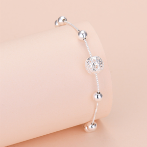 925 Silver plated Jewelry Exquisite Hollow Shiny Beads Charm Bracelet -142