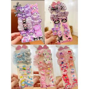 mstar New Sanrio Scrunchies Tie Ponytail Cute Hair Ties Childrens Hair Rope Hair Accessories 18pcs/set