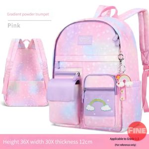 (Girls version) - Large capacity primary school childrens backpack Rainbow appearance cute backpack suitable for 1st 2nd 3rd to 6th grade girls spine protection to reduce burden multi pocket fashionable cal backpack