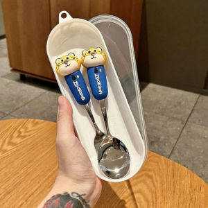 Aoduoyaya Zootopia Judy Nick Stainless Steel Spoon and Fork Set Cute Cutleries Anti Fall Eating Spoon for Kids