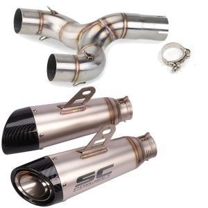 Fit For Benelli TNT 600 TNT600 BN600 BJ600 TNT600I Motorcycle Exhaust Double Outlet Middle Mid Link Pipe Escape Muffler Moto DB Killer Slip On Exhaust System PIPE