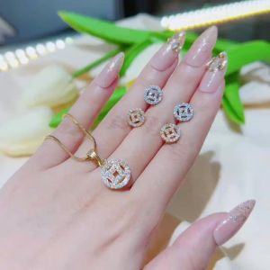 {loại1} Bộ dây chuyền và bông tai hoạ tiết kim tiền gắn đá mini trang sức Kami (giá từng món)
