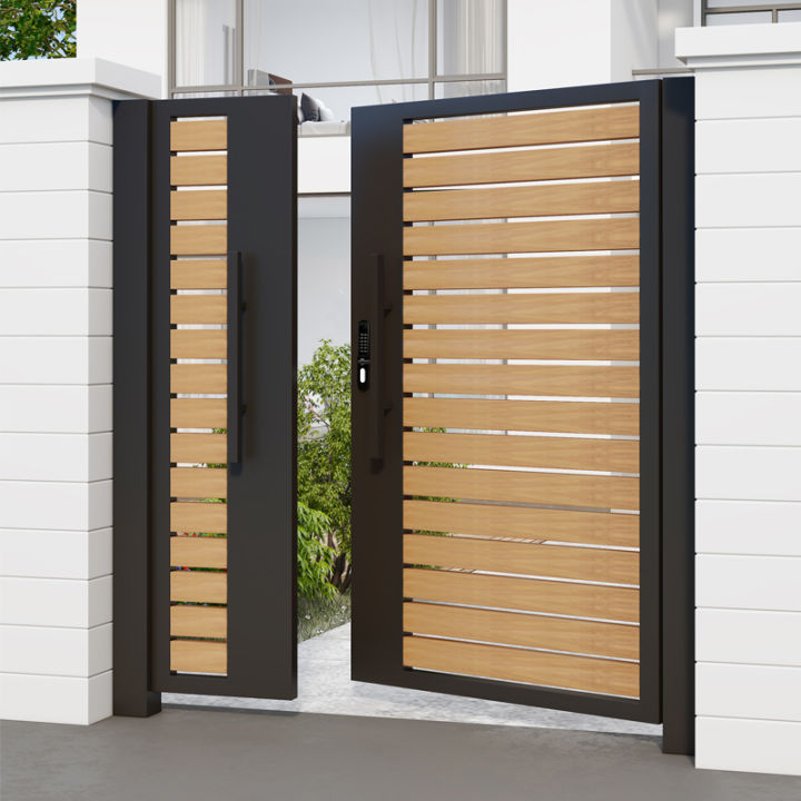 Villa solid wood wrought iron courtyard gate stainless steel plastic ...