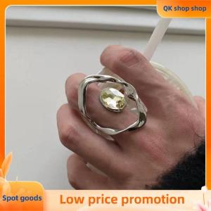 ✨QK shop✨ Rhinestone Big Open Ring Charm Finger Silver Geometric Twist Ring Simple Hyperbole Womens Ring Party Jewelry