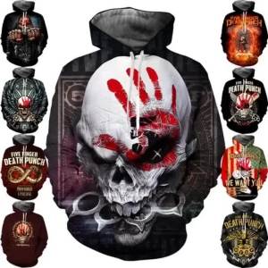 2025 New Mens and Womens Five Finger Death Punch Hoodies 3D Printing Casual Autumn and Winter Sweatshirts Hip-hop Rock Hoodie