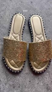 Large Size Flat Slippers For Women Casual Simple Colorful Pearl One-Strap Ladies Slippers