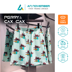 Quần đùi hoạt hình thú mỏ vịt Perry Cax cax quần đi biển big size có dây rút