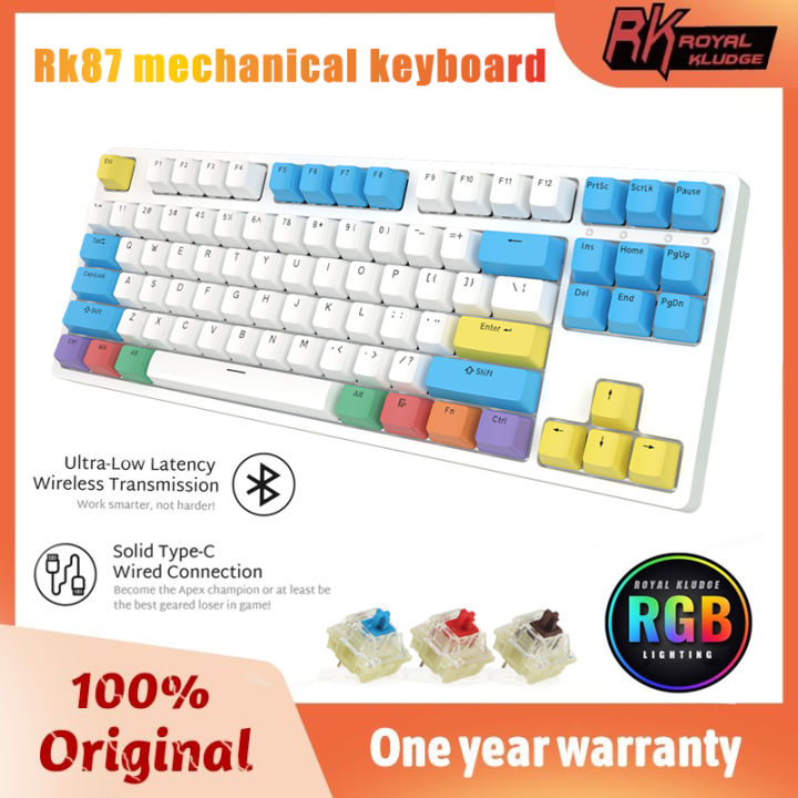 Royal Kludge คีย์บอร์ดเกมมิ่ง RK87 87คีย์,คีย์บอร์ดแบบมีสายแบ็คไลท์ Rgb Tkl Teclado คีย์บอร์ดเกมคอมพิวเตอร์ไร้สายแบบกลไก