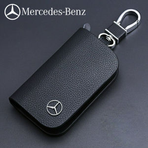 Leather Car Smar Flip Key Fob Shell Pouch Case Cover Holder Chain Remote Wallet Anti Loss Organizer Protector For Mercedes Benz