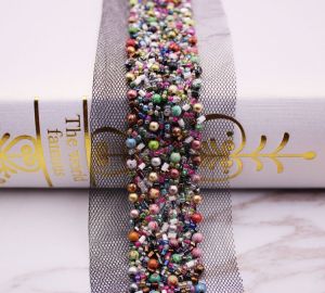 1Pc 3 cm Pearl Beaded Lace Trim Wedding Dress Collar Sleeve Lace Applique DIY Crafts