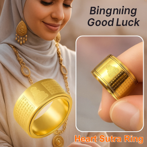 Guardian Heart Sutra Fortune Ring Mens Solid Chunky Good Luck Ring For Men Buddha Seal Heart Sutra Ring