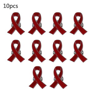 10 Pcs Red Awareness Heart Disease Ribbon Enamel Lapel Pin Brooches Badges Hope Ribbon Brooch for HIV/AIDS Awareness