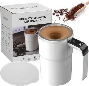 2026 New Electric Coffee Mug 400ml Electric High Speed Self Stirring Insulated Coffee Mug with a Built-in LCD & Lid Perfect for Brewing Coffee Milk Cocoa and Other Beverages (Black)