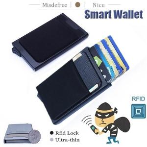Smart Aluminum Wallet with Elasticity Pocket ID Card Holder Rfid Lock Mini Wallet Slim Automatic Wallet Pop-case Credit Card Case Women Anti Theft Wallet