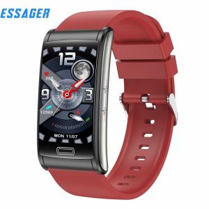 ESSAGER E600 1.47" HD Smart Watch ECG+PPG Blood Glucose / Oxygen / Pressure Heart Rate Monitoring Waterproof Sports Bracelet with Silicone Leather Strap Blood Glucose Smart Watch For Android And IOS