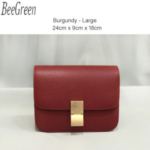 BeeGreen 24ซม.Real Cowhideกระเป๋าเต้าหู้คุณภาพสูงClassic Flapกระเป๋าสะพายไหล่รองเท้าหนังแท้มียี่ห้อRetro Squareกล่อง