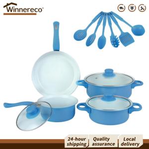 [Winnereco Flagship Mall]12Pcs Non Stick Cookware Set Cooking Pot with Lid Milk Pot Maifan Stone Frying Pan Cooking Pot Set for All Hob