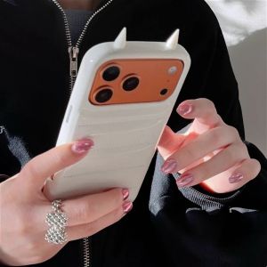 Ins 3D Devils Horns Glossy Case For iPhone 17 16 15 14 Pro Max Luxury Cape Horn Shockproof Protection Cover Girls Gift Shell