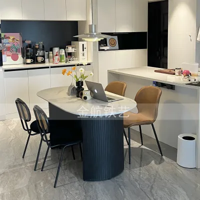 French slate dining table Nordic modern minimalist small apartment oval luxury household table and chair combination French dining table