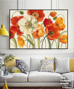 Tranh in Canvas Đồng Hoa Tulip Đỏ (Hình thật tại xưởng - Đã có khung móc đinh treo) - The Canvas House