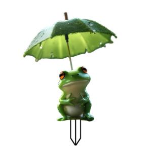 Decorative 2D Flat Acrylic Frogs with Umbrella Garden Lawn Stake Creative Ornament For Outdoor Potted Decoration