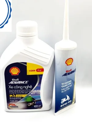 Nhớt xe ga Shell Advance Xe công nghệ Scooter 10W40 800ML và láp shell - Mua 5 tặng 1 phểu