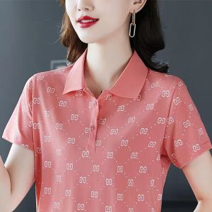 Áo Thun Nữ Tay Ngắn Có Ve Áo Hoa Màu Hồng Ngoại Cỡ Phong Cách Hàn Quốc Áo Polo Thể Thao Hợp Thời Trang Có Cổ Áo Kiểu Nữ Rộng Và Mỏng 100KG Béo