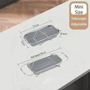 Kitchen Adjustable Drain Basket Rack Stainless Steel Sink Drainer Basket Expandable Dish Rack Drainer Tray Dish Plate Holder Basket Silverware Storage Holder