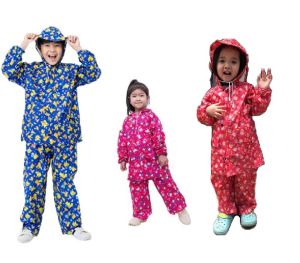 Bộ Áo Mưa Trẻ Em Vải Dù Chống Thấm Tốt Có 2 Túi 2 Bên Áo Họa Tiết Đáng Yêu