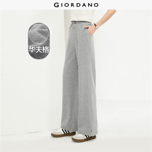 Giordano Women Elastic waist exposed seam waffle pants Free Shipping 18414089