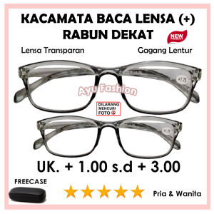 BARU - KACAMATA RABUN DEKAT - Kacamata Baca Lensa Plus Free Hardcase - Frame Abu Bening - Ukuran (+)1.00 sampai (+)3.00 - UNTUK PRIA WANITA - Gaya Trendy Masa Kini
