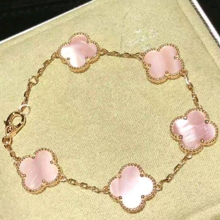 Delulu Jewelry Sterling Silver Pink Vintage Alhambra Bracelet, 5