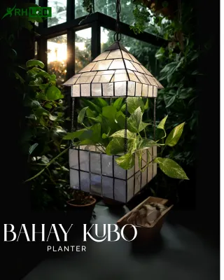 Capiz Shell Planters Lantern with FREE Plant and RH LED Bulb by Robles Heritage | Energy-Saving Elegant Design Indoor/Outdoor