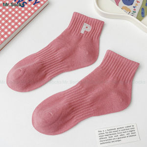 Tất nữ cổ ngắn Mr.Socks cao cấp thêu chữ P dễ thương chất liệu cotton mềm mại thoáng khí NGANCHUP-UYE-7003-1DOI