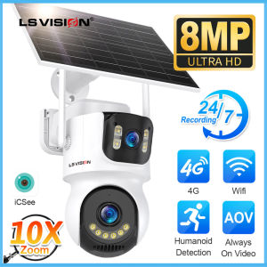 LS VISION 4K 8MP 24/7 Ghi Âm ống kính kép Aov Năng Lượng Mặt Trời Máy Ảnh 10X Thu phóng kỹ thuật số 4G/Wifi sạc năng lượng mặt trời Theo Dõi Con Người Camera CCTV PTZ đầy màu sắc nhìn trong đêm Ngoài Trời Không Thấm Nước Máy ghi hình IP