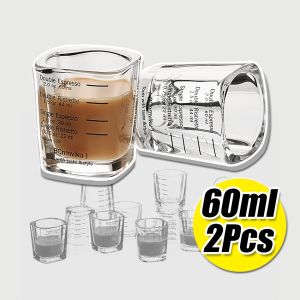 2Pcs/Set 60ML Espresso Shot Glass Cup Liquid Measuring Tool Kitchen Bar Pitcher