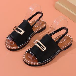 [Free Shipping] Flat Beach Sandals 2025 Summer New Model Metal Large Size Fabric Sandals