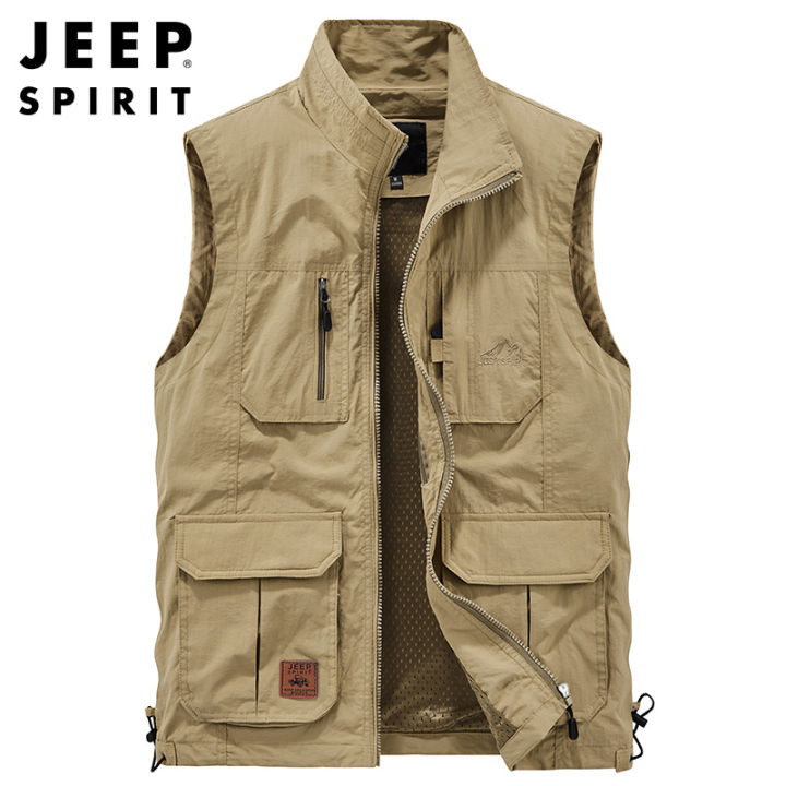JEEP SPIRIT Men's Vest Outdoor Waistcoat Casual Multi-pocket Photography  Fishing Cargo Jacket