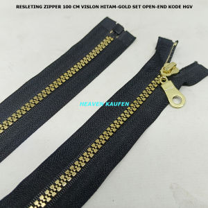 Resleting Zipper Ritsleting Busana 100 cm Vislon Hitam Gold Emas Set Open End Kode HGV Harga Per Biji