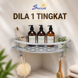 Rak Sudut Kamar Mandi Aluminium 1/2 Susun Segitiga Rak Shampoo Sabun Dinding Anti Karat 22cm